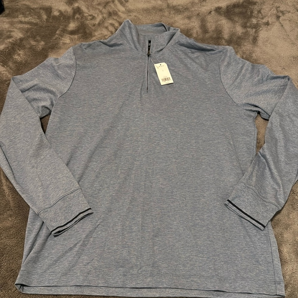 Banana Republic Mens Quarter Zip Pullover Light Blue Performance Stretch L